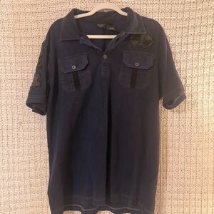 Harley Davidson Mens XL Dark Blue Short Sleeve Polo Shirt Embroidered Logos